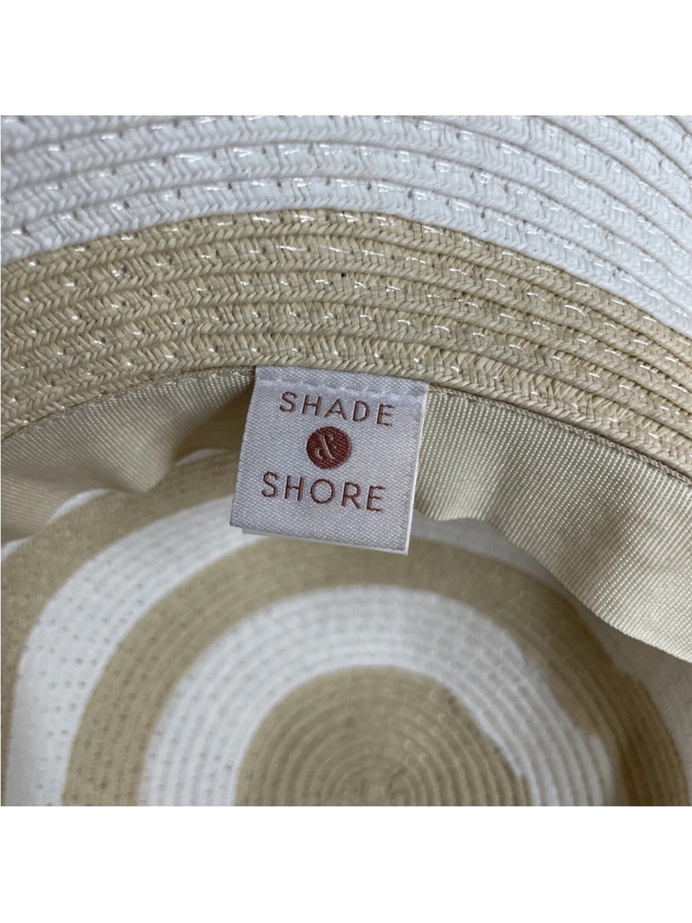 Shade & Shore Wide Brim Floppy Sun Hat Beige White Stripe Resort Beach NWOT - Picture 5 of 9